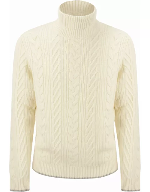 Peserico Wool And Cashmere Cable-knit Turtleneck Sweater