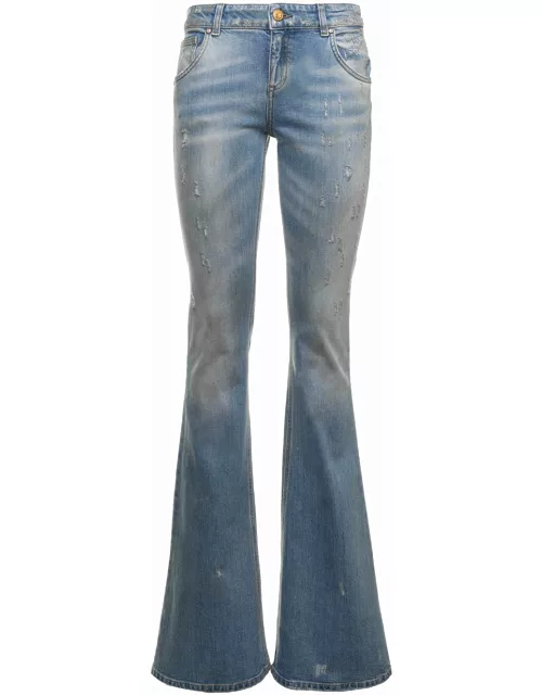 Blumarine Flare Washed Denim Jeans With Ripped Inserts Woman
