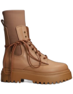 Le Silla Ranger Combat Boots In Beige Leather
