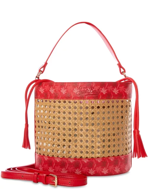 MC2 Saint Barth Straw Bucket Bag With Red Monogram Detail