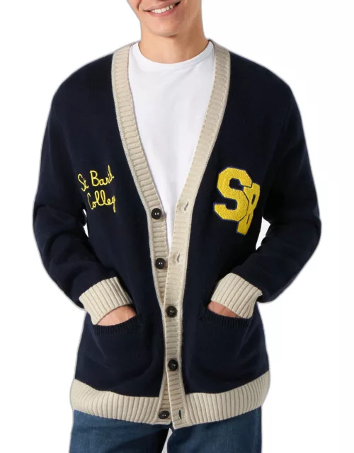 MC2 Saint Barth Knitted Cardigan With Patch And St. Barth College Embroidery