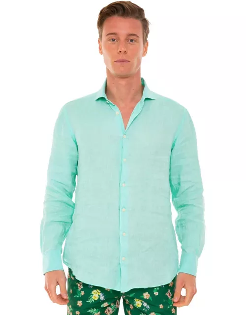 MC2 Saint Barth Man Turquoise Linen Pamplona Shirt