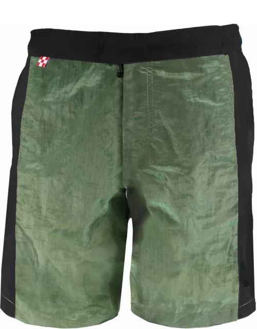 MC2 Saint Barth Military Green Swim Shorts With Contrast Lateral Band