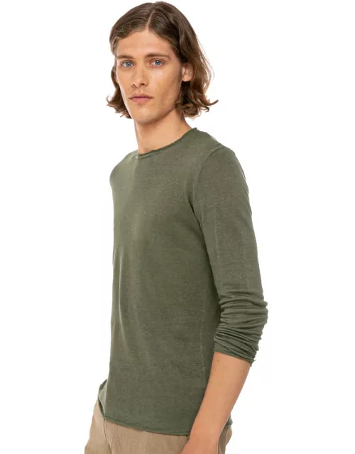 MC2 Saint Barth Military Green Linen Man T-shirt Long Sleeve