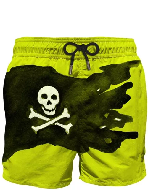 MC2 Saint Barth Mid-length Swim Shorts With Skull Flag Placed Print