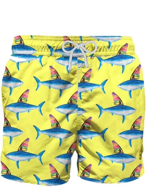 MC2 Saint Barth Mid-length Swim Shorts With Sharks Print