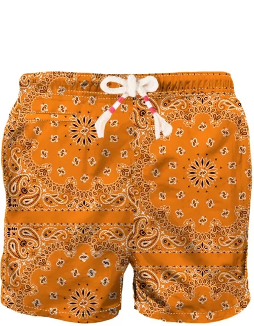 MC2 Saint Barth Man Swim Shorts With Orange Bandanna Print
