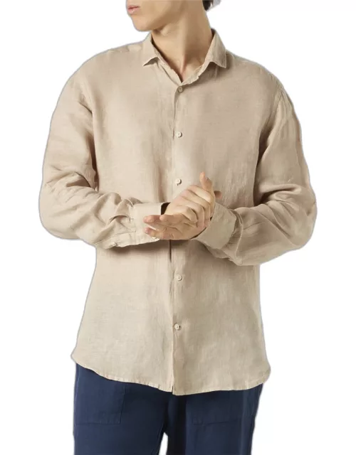 MC2 Saint Barth Man Beige Linen Pamplona Shirt