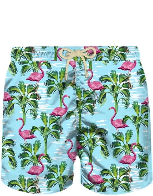 MC2 Saint Barth Man Light Fabric Swim Shorts With Flamingo Print