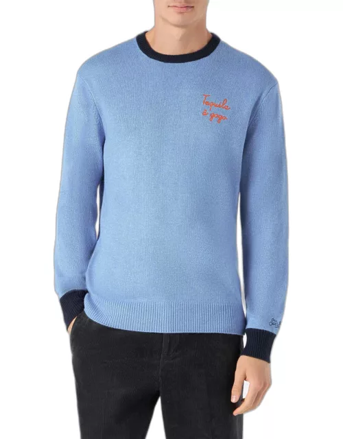 MC2 Saint Barth Man Light Blue Sweater With Tequila à Gogo Embroidery