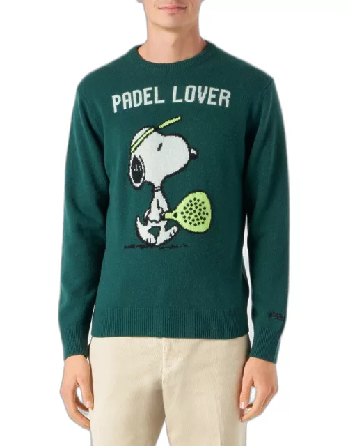 MC2 Saint Barth Man Green Sweater With Snoopy Print Snoopy - Peanuts Special Edition