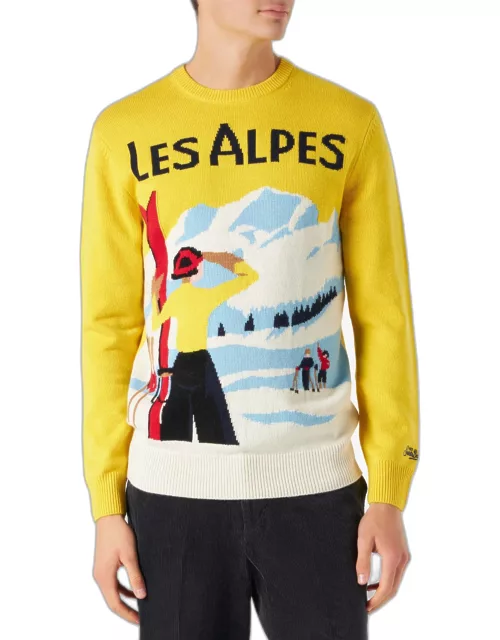 MC2 Saint Barth Man Sweater With Les Alpes Postcard