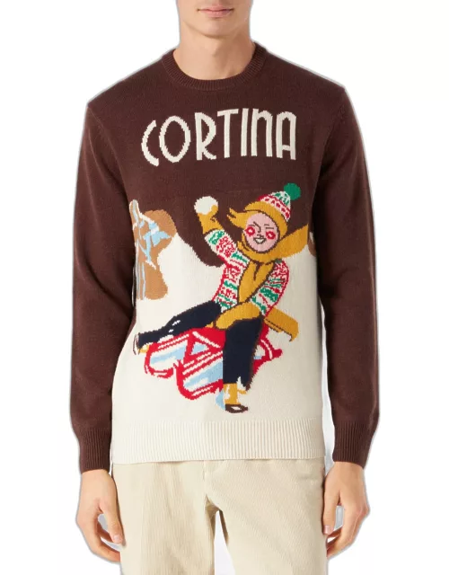 MC2 Saint Barth Man Sweater With Cortina Postcard Print