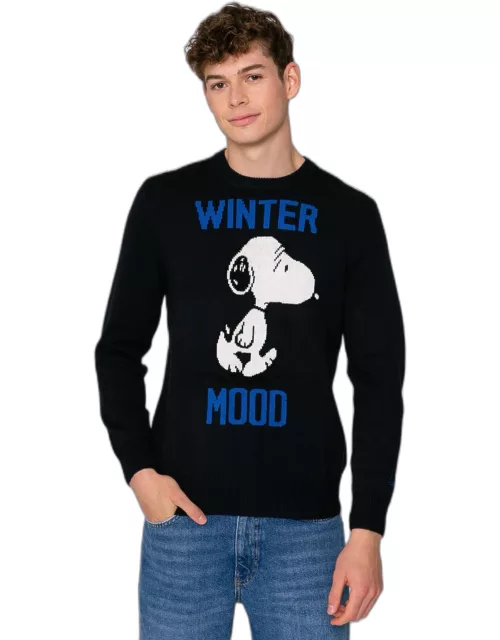 MC2 Saint Barth Man Blue Sweater Winter Mood Snoopy Print Snoopy - Peanuts Special Edition