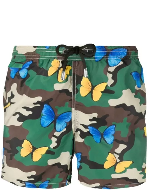 MC2 Saint Barth Light Fabric Man Swim Shorts Butterfly And Camouflage Print