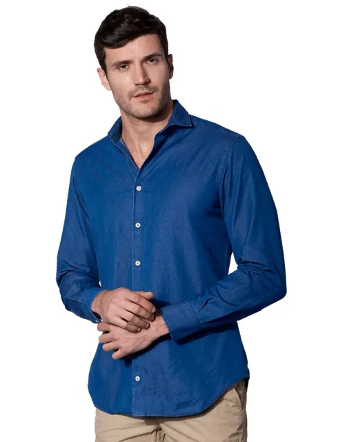 MC2 Saint Barth Man Blue Denim Cotton Pamplona Shirt