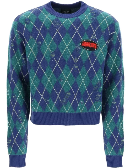 Liberal Youth Ministry Diamond-patterned Distressed Sweater