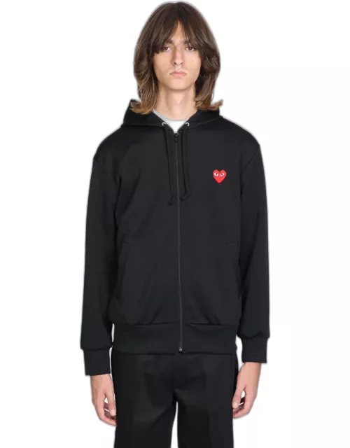 Comme des Garçons Play Mens Sweatshirt Knit Black zip-up hoodie with red heart patch.