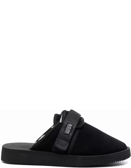 Black Shearling-lined Slippers In Leather Man Suicoke