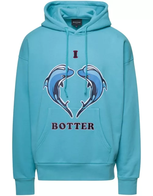 i Love Botter - Dolphins Light Blue Hoodie In Organic Cotton Man Botter