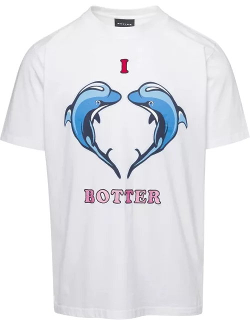dolphins - I Love Botter White Crewneck T-shirt In Organic Cotton Man Botter