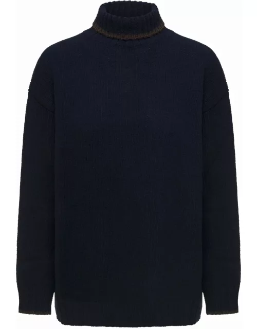 ramira Blue High-collar Sweater With Contrasting Trim In Wool Woman Douuod
