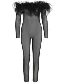 Oseree One-piece Mesh Feather Jumpsuit