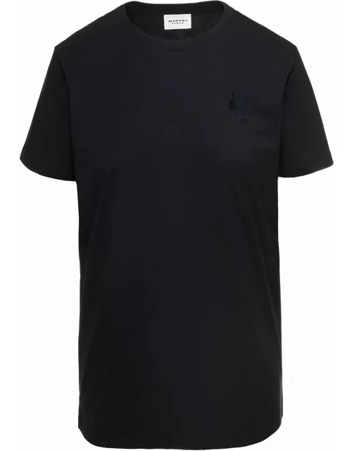 Isabel Marant Étoile Black Crewneck T-shirt With Logo Embroidery In Cotton Woman Isabel Marant Etoile