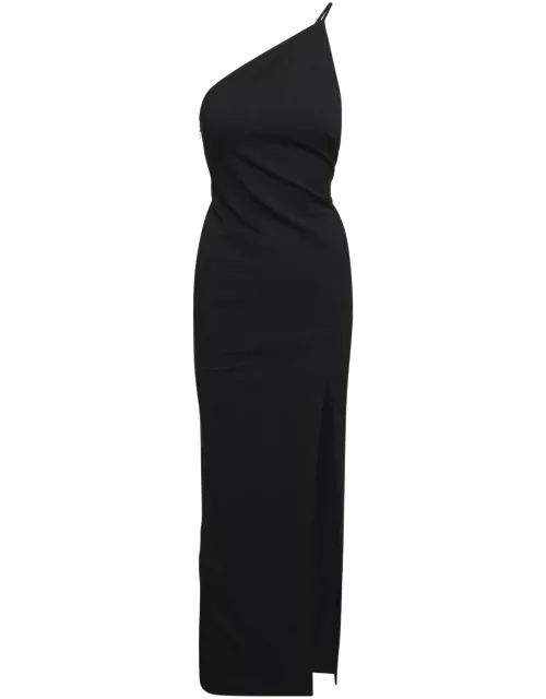 Black Asymmetric One-shoulder Maxi Dress Woman Solace London
