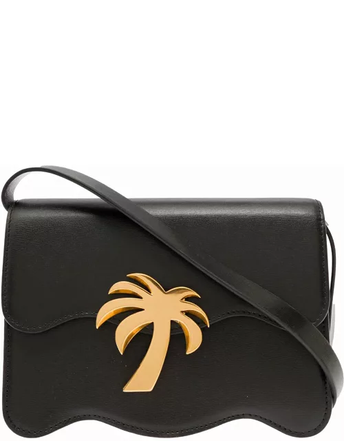 palm Beach Black Medium Shoulder Bag With Palm Tree Silhouette In Leather Woman Palm Angel