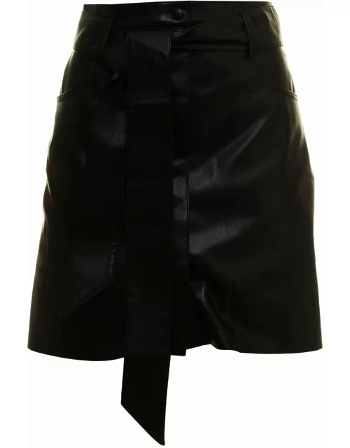 Nanushka Womans Meda Black Vegan Leather Skirt With Bow