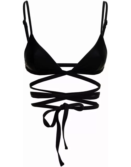 Matteau Womans Black Nylon Bikini Top With Crossed Lace
