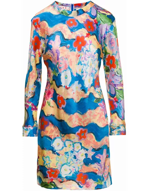 Multicolor Long Sleeves Mini Dress With Julie Print Woman Marni