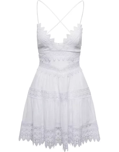 rachel Mini White Dress With Guipure Lace Detailing In Cotton Woman Charo Ruiz