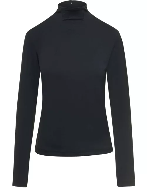 Black High Neck Sweater In Stretch Polyester Woman Noir Kei Ninomiya