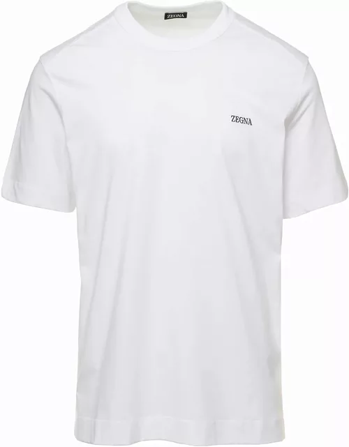 Z Zegna White Crewneck T-shirt With Lettering In Cotton Man Zegna