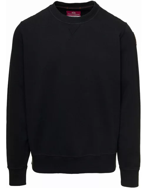 Black Crewneck Sweatshirt With Logo Patch In Cotton Man Parajumper