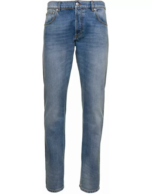 Alexander McQueen Light Blue Straight Five-pockets Jeans In Cotton Denim Man