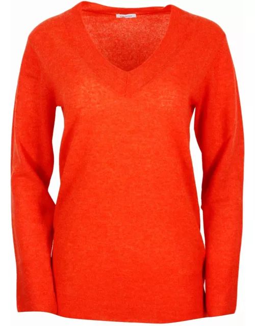 Malo Light Cashmere Sweater With Long Sleeve V-neck