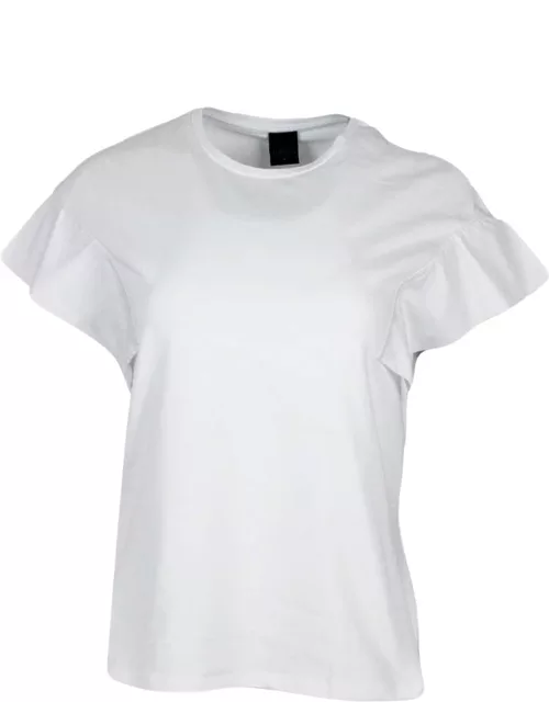 Lorena Antoniazzi Round Neck T-shirt In Cotton Jersey With Flared Cap Sleeve