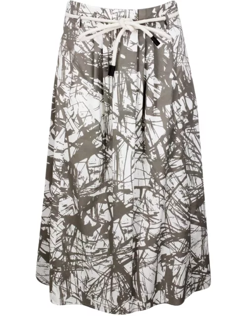 Lorena Antoniazzi Long Patterned Skirt With Pleats On The Front And Belt At The Waist