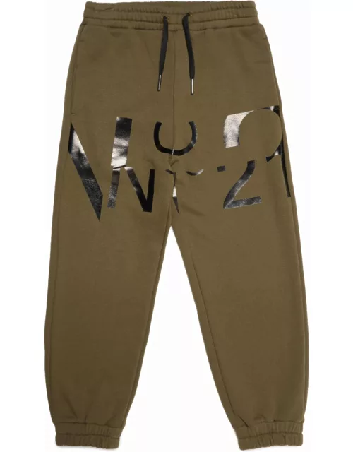 N.21 N21p151m Trousers N°21 Green Fleece Trousers With Sectioned Logo