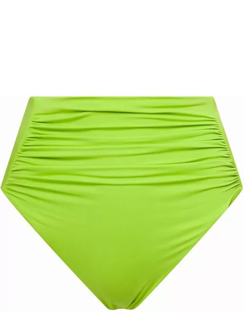self-portrait High Waisted Bikini Bottom With Ruched Detailing In Green Polyamide Woman
