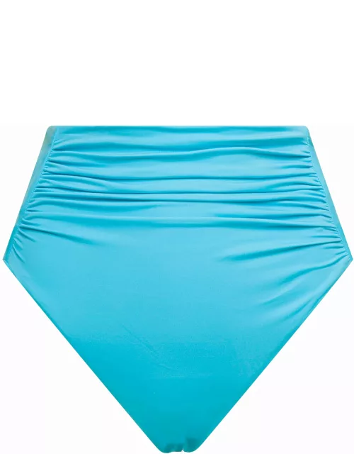 self-portrait High Waisted Bikini Bottoms With Ruched Detailing In Turquoise Polyamide Woman