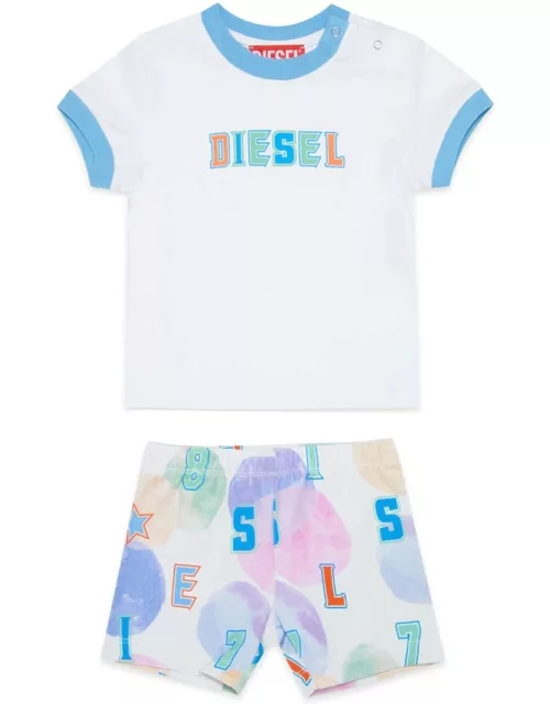 Stel-set-nb Overalls Diesel Blue Jersey Short Jumpsuit With Bubble Allover