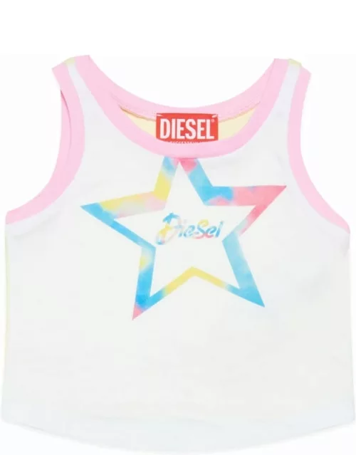 Trastarb T-shirt Diesel White Jersey Tank Top With Star