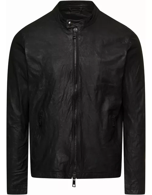 Giorgio Brato Black Biker Jacket With Two Way Zip In Leather Man