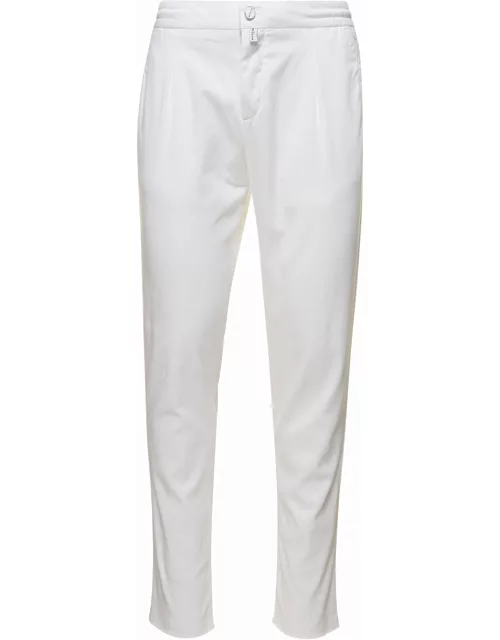 Kiton White Slim Trousers With Elasticated Waistband In Stretch Lyocell Man