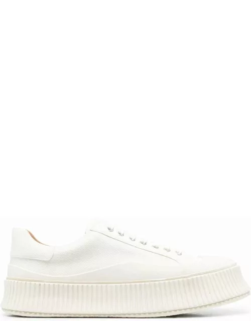Jil Sander White Ridged Low Top Sneakers In Canvas And Leather Man
