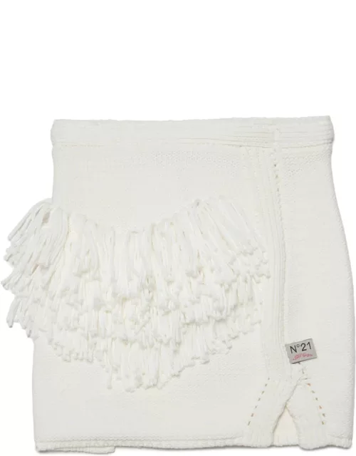 N.21 N21g51f Skirt N°21 White Hand-made Effect Knit Skirt With Applied Fringe